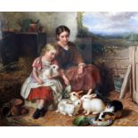 Henry Garland (1834-1913)oil on canvasMother and child feeding rabbitssigned24.5 x 29.5in.CONDITION: