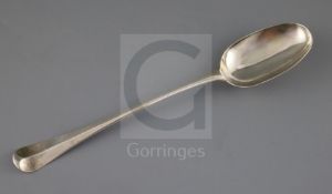 A George I silver Hanovarian rat-tail pattern basting spoon, John Hopkins?, London, 1726, with