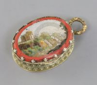 A George III silver gilt oval vinaigrette, with micro mosaic inset lid, by Matthew Linwood?, the