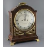 James Warren Jnr of Canterbury. A George III mahogany bracket clock, with arched case and painted