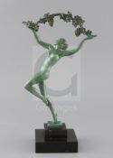 R. Guerbe for Max Le Verrier. A bronze model of a dancing maiden holding aloft a grapevine, signed