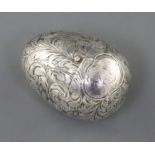 A Victorian engraved silver egg shaped vinaigrette, by Yapp & Woodward, Birmingham, 1854, 43,,.