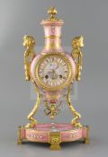 A late 19th century French ormolu mounted Sevres style porcelain mantel clock, with jewelled