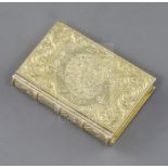 A Victorian silver gilt vinaigrette, modelled as a book, by Rawlings & Summers, engraved with
