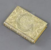 A Victorian silver gilt vinaigrette, modelled as a book, by Rawlings & Summers, engraved with