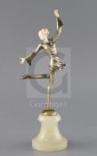 An Art Deco cold painted bronze and ivory figure of a dancer, by Lorenzl, signed to the base, on