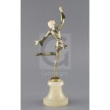 An Art Deco cold painted bronze and ivory figure of a dancer, by Lorenzl, signed to the base, on