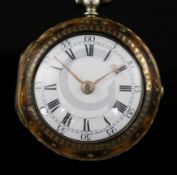 A George III silver gilt and tortoiseshell pair cased keywind verge pocket watch by E. Harrison,