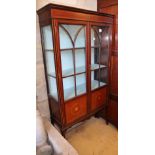 An Edwardian mahogany china display cabinet on cabriole legs, W.89cm