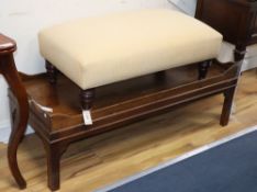 A mahogany 'butler's tray' coffee table, W.123cm and a Victorian style stool, W.85cm