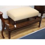 A mahogany 'butler's tray' coffee table, W.123cm and a Victorian style stool, W.85cm