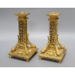 A pair of 19th century French ormolu candlesticks, height 25cm