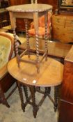 A 1920's oak shaped circular topped occasional table, W.50cm and a gateleg table, W.60cm