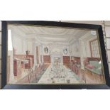 Early 19th century English School, watercolour, Dining room interior, 42 x 71cm