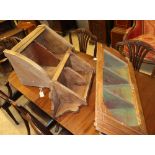 Three assorted pine corner wall shelves, largest W.59cm