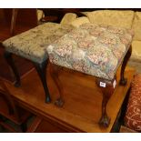 A George I style walnut dressing stool on cabriole legs and one other