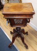 A Victorian walnut work table, W.46cm