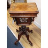 A Victorian walnut work table, W.46cm