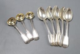 A set of six William IV silver fiddle and thread teaspoons, London 1835, and a set of three