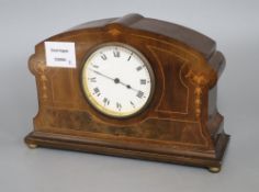 An Edwardian inlaid mahogany and burr walnut mantel timepiece