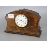 An Edwardian inlaid mahogany and burr walnut mantel timepiece