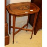 An Edwardian Irish marquetry inlaid yew wood occasional table, W.55cm