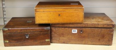 Two 19th century writing slopes and a Regency work box