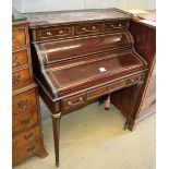 A mid 19th century French ormolu mounted mahogany cylinder front bureau, with marble top, W.80cm