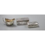 A Victorian silver mounted cut glass toilet jar, of rectangular form, with hinged lid, 9.75cm, a