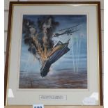 Phil May, watercolour, 'Lieutenant W. Leefe-Robinson RFC flying a BE2c, destroyed