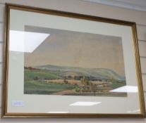 F.Fielding, watercolour, Sussex Downs, signed and dated 1931, 33 x 54cm