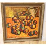 T.L. Uldritis (Russian), oil on canvas, 'Apples', signed and labelled verso, dated '66, 64 x 64cm