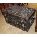 An 18th century iron Armada chest with loop handles and original key, W.72cm, D.40cm, H.36cm