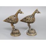 A pair of Indian brass bird finials, height 16cm