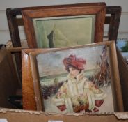Oil on canvas, study of a lady, two other portraits and a quantity of frames