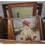 Oil on canvas, study of a lady, two other portraits and a quantity of frames