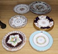 A Davenport iron red and gilt petal rimmed dessert plate and other decorative plates (16)