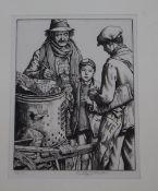 Stanley Anderson (1884-1966), line engraving, 'Hot chestnuts', signed and inscribed Ed 50, 17 x