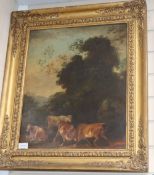 19th century English School, oil on canvas, Cattle in a landscape, 55 x 44cm