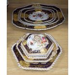 A seven piece Ridgway part dinner service comprising four meat dishes in sizes, hexagonal