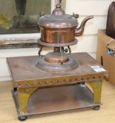 A copper hot plate with copper spirit kettle and stand