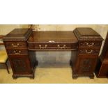 A late Victorian mahogany twin pedestal sideboard, W.187cm