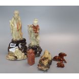 A quantity of Chinese hardstone carvings, tallest 24cm