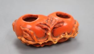 A Chinese glass double peach brushwasher, width 8cm