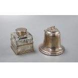 A George V silver bell shaped capstan inkwell, with loaded base, Birmingham 1915, height 7.5cm and a