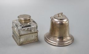 A George V silver bell shaped capstan inkwell, with loaded base, Birmingham 1915, height 7.5cm and a