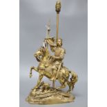 A bronze knight on a horseback lamp, overall height 53cm