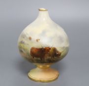 A Royal Worcester vase painted with Highland cattle by John Stinton (later lid and cut down), height