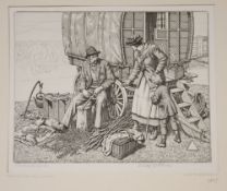 Stanley Anderson, line engraving, 'The Clothes Peg Maker', signed in pencil and inscribed 1st