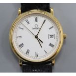 A gentleman's gold plated Omega de Ville wristwatch with quartz movement and original box